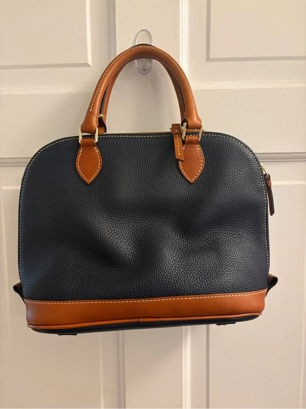 Dooney & Bourke Navy with Tan Trim Pebble Leather Satchel